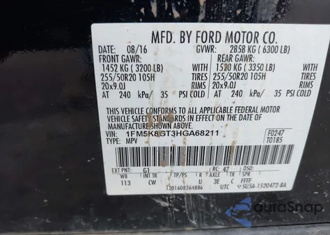 2017 Ford Explorer Sport z USA, uszkodzony, nr VIN 1FM5K8GT3HGA68211